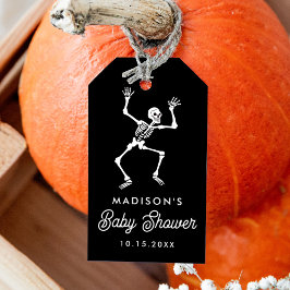Griezelige dansende skelet babyshower favor cadeaulabel