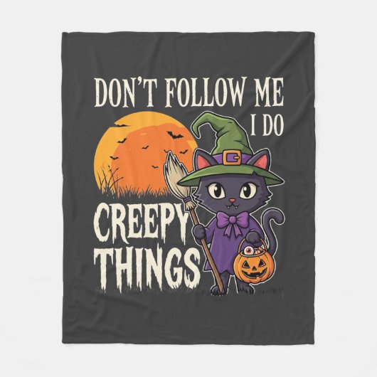 Griezelige Dingen Halloween Kat Heks Ontwerp_1 Fleece Deken (Voorkant)
