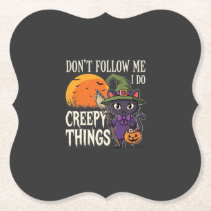 Griezelige Dingen Halloween Kat Heks Ontwerp_1 Kartonnen Onderzetters