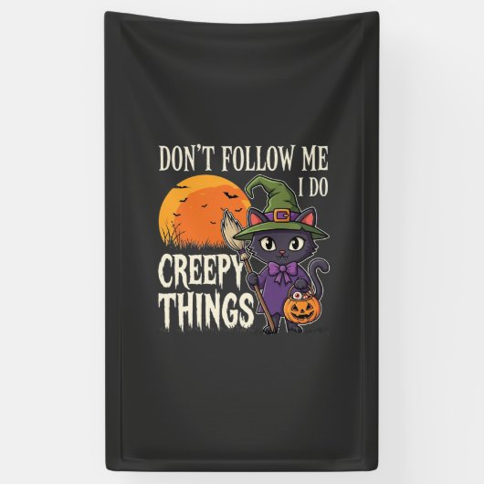 Griezelige Dingen Halloween Kat Heks Ontwerp_1 Spandoek (Verticaal)