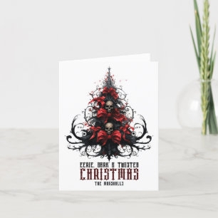 Griezelige Donkere Gedraaide Kerstboom Schedel Got Feestdagen Kaart