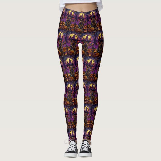 Griezelige Duitse Herdershond Halloween Heks Pompo Leggings (Voorkant)