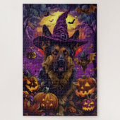 Griezelige Duitse Herdershond Halloween Heks Pompo Legpuzzel (Verticaal)