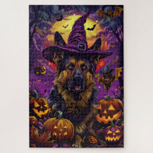 Griezelige Duitse Herdershond Halloween Heks Pompo Legpuzzel