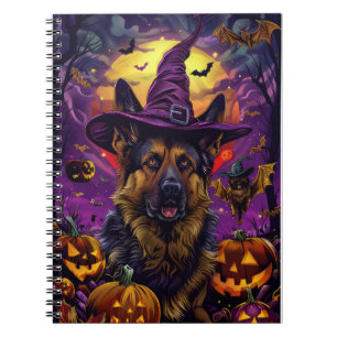 Griezelige Duitse Herdershond Halloween Heks Pompo Notitieboek