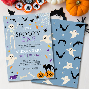 Griezelige Eén 1e verjaardag Halloween Blauwe Kaart