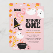 GRIEZELIGE EEN Cute en moderne roze spook uitnodig Kaart (Voorkant / Achterkant)