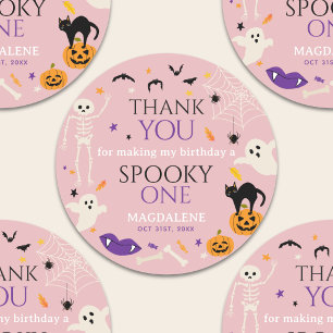 Griezelige Eén Halloween 1e Verjaardag Bedankt Roz Ronde Sticker