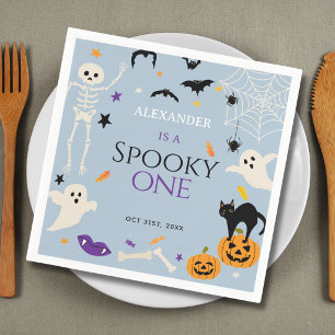 Griezelige Eén Halloween 1e Verjaardag Blauw Servet