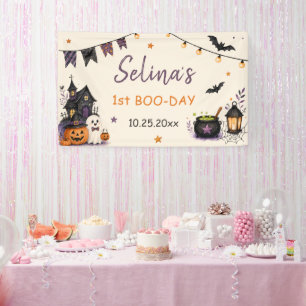 Griezelige Eén Halloween 1e Verjaardag Meisjes Gee Spandoek
