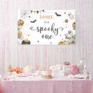 Griezelige Eén Halloween 1e Verjaardag Meisjes Gee Spandoek
