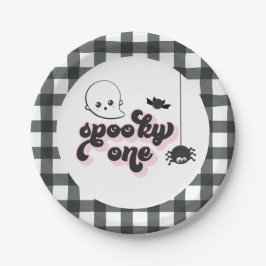 Griezelige Eén Halloween 1e verjaardag papieren bo Bordje