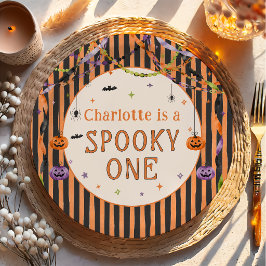 Griezelige Eén Halloween 1e Verjaardag Papieren Bo Bordje