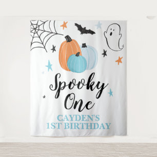 Griezelige Eén Halloween 1e Verjaardag Pompoenen Wandkleed