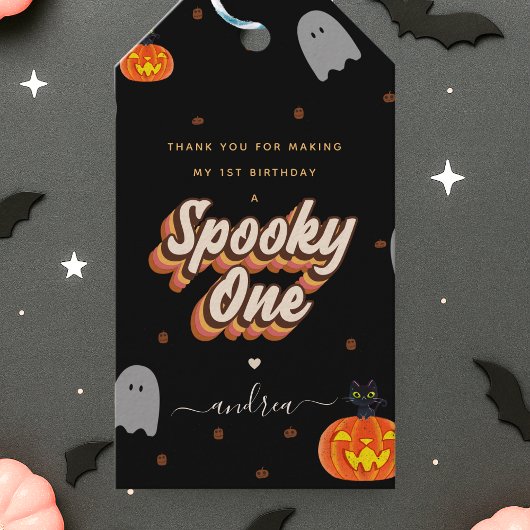 Griezelige Eén Halloween 1e Verjaardagscadeautags Cadeaulabel