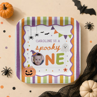 Griezelige Eén Halloween Geest Verjaardag Papieren Bordje