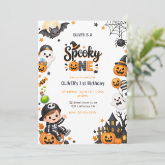 Griezelige Eén Halloween Jongen 1e Verjaardag Kaart