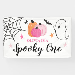 Griezelige Eén Halloween roze pompoenen 1e verjaar Spandoek