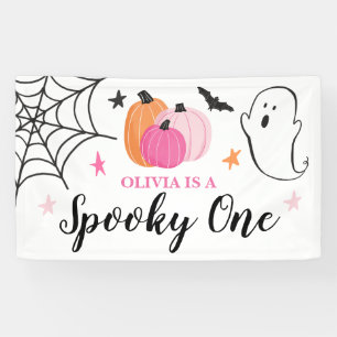 Griezelige Eén Halloween roze pompoenen 1e verjaar Spandoek