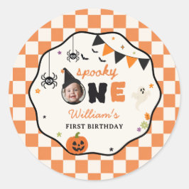 Griezelige één Halloween verjaardag papier sticker
