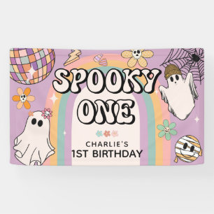 Griezelige Eén Retro 1e Verjaardag Halloween Feest Spandoek