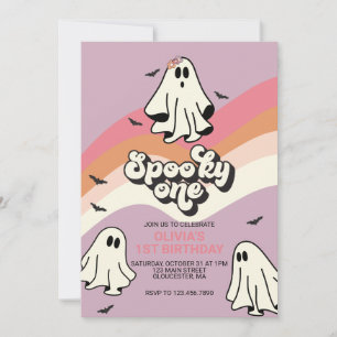 Griezelige Een Retro Halloween Geest 1e Verjaardag Kaart