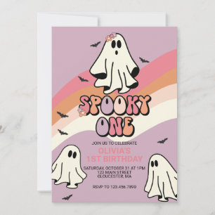 Griezelige Eén Retro Halloween Geest 1e Verjaardag Kaart