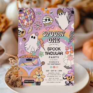 Griezelige Eén Retro Plezier Halloween 1e Verjaard Kaart