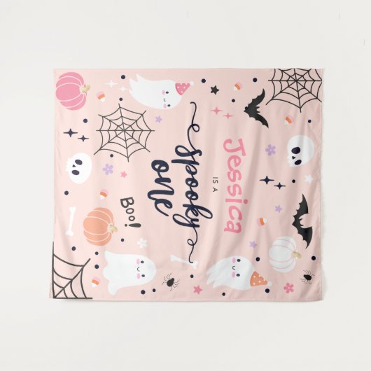 Griezelige Eén Schattige Halloween Geest 1e Verjaa Wandkleed (Voorkant (horizontaal))