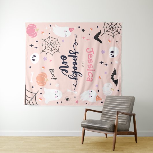 Griezelige Eén Schattige Halloween Geest 1e Verjaa Wandkleed (In Situ (horizontaal))