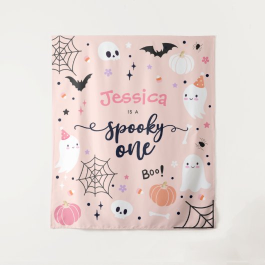 Griezelige Eén Schattige Halloween Geest 1e Verjaa Wandkleed (Voorkant)