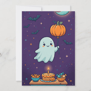 Griezelige Eén Verjaardagsuitnodiging - Cute Ghost Kaart
