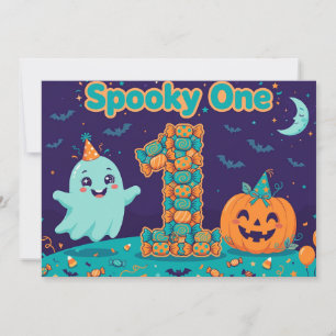 Griezelige Eén Verjaardagsuitnodiging - Cute Ghost Kaart