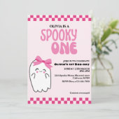 Griezelige eentje schattige spook roze meisje eers kaart (Staand voorkant)