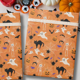 Griezelige Eerste Halloween Kinderverjaardag Oranj Cadeaupapier
