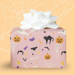Griezelige Eerste Halloween Kinderverjaardag Roze Cadeaupapier