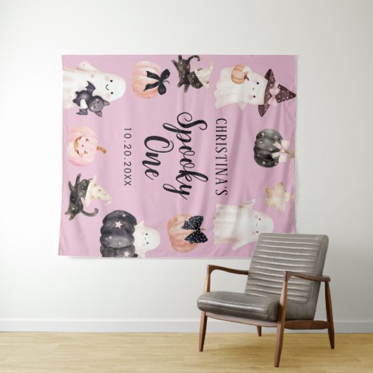 Griezelige eerste verjaardagsfeest voor meisjes me wandkleed (In Situ (horizontaal))