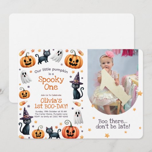 Griezelige eerste verjaardagsuitnodiging voor Hall Kaart (Voorkant / Achterkant)