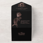 Griezelige elegantie | Gothic Rosegold Skelet Wedd All In One Uitnodiging (Buitenkant)