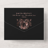 Griezelige elegantie | Gothic Rosegold Skelet Wedd All In One Uitnodiging (Achterkant)