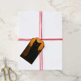 Griezelige Elegantie Halloween Zwarte Kat Oogstmaa Cadeaulabel