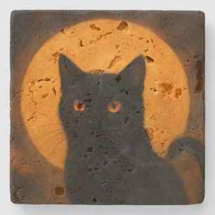 Griezelige Elegantie Halloween Zwarte Kat Oogstmaa Stenen Onderzetter
