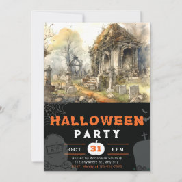 Griezelige en Enge Begraafplaats Zwarte Halloween Kaart