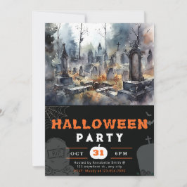 Griezelige en Enge Begraafplaats Zwarte Halloween Kaart