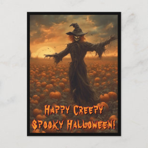 Griezelige en enge Halloween-vogelverschrikker-ans Briefkaart