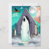 Griezelige enge geest staat op Halloween op een be Feestdagenkaart (Voorkant)