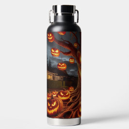 GRIEZELIGE ENGE HALLOWEEN BOOM MET ORANJE POMPOENE WATERFLES