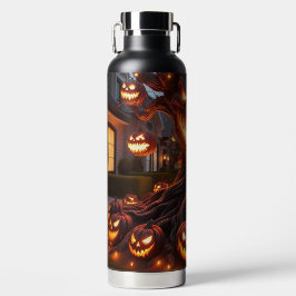 GRIEZELIGE ENGE HALLOWEEN BOOM MET ORANJE POMPOENE WATERFLES