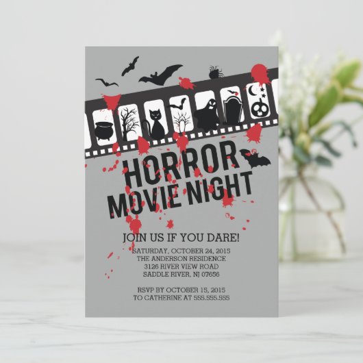 Griezelige Filmavond Filmstrip Halloween Feest Kaart (Staand voorkant)