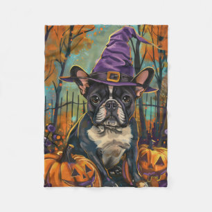 Griezelige Franse Bulldog Halloween Heks en Pompoe Fleece Deken